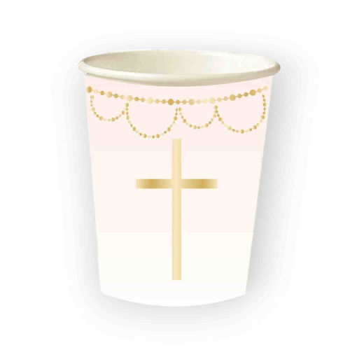 Picture of PAPER CUPS BOTANICAL CROSS LIGHT PINK 237ML - 8 PACK